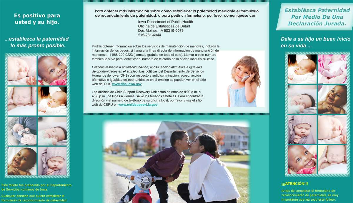 The first page of the Spanish version of the Comm 107 Paternity Establishment brochure